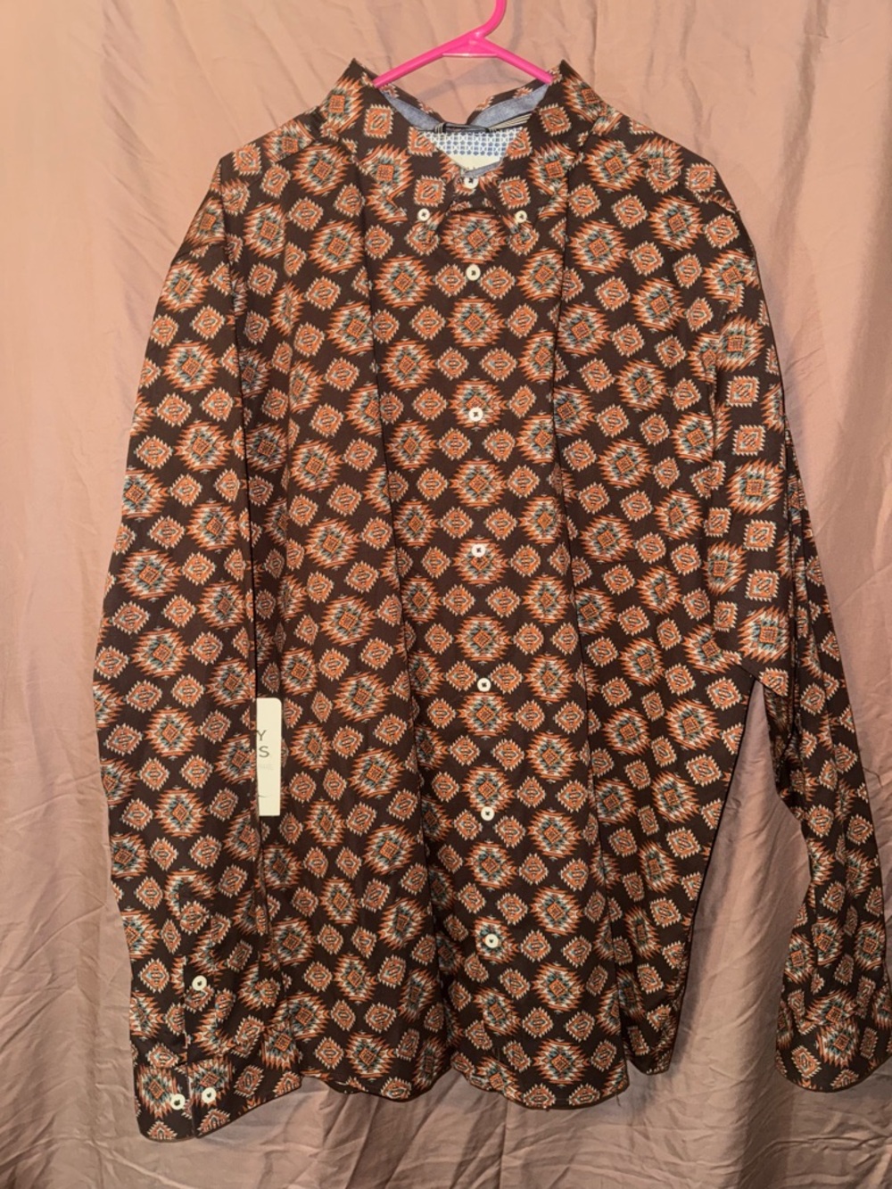 Casual Brown Geometric Print Button-Down Shirt